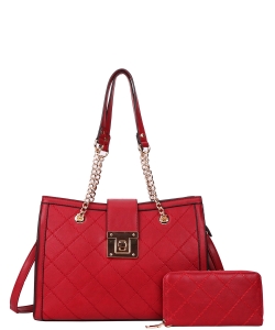 Fashion Inspired Twist-lock Shoulder Bag Wallet Set TT-8645W RED